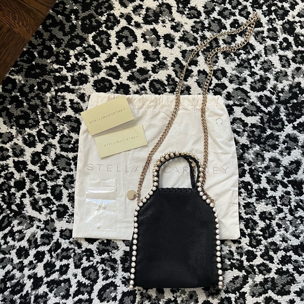 Stella McCartney Shaggy Dear Pearl Studded Tiny Falabella Tote Bag Black $1,250
